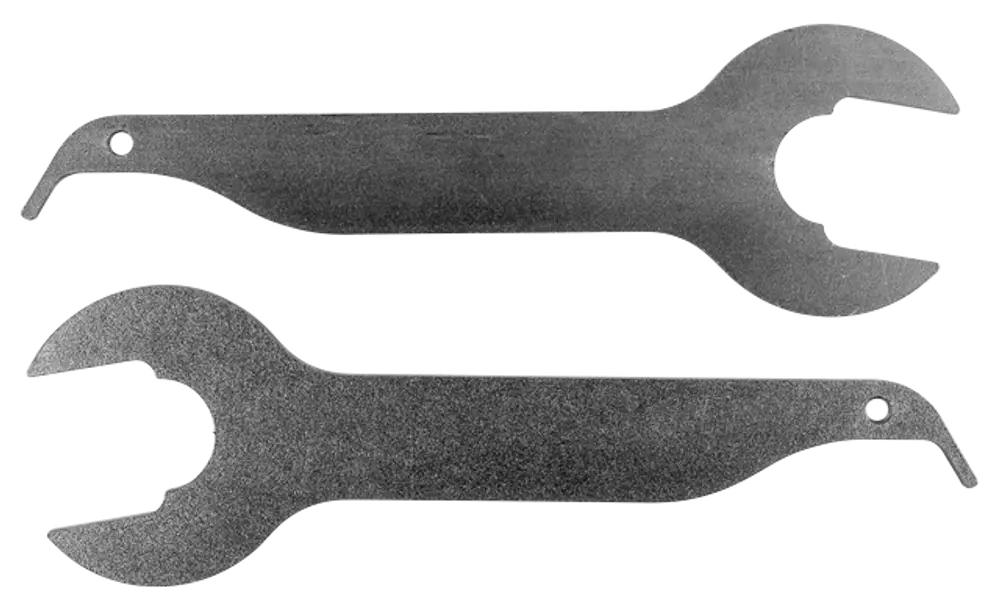 Montageschlüssel-Set in Metalloptik, bestehend aus zwei Schlüsseln mit unterschiedlichen Enden, zur Verwendung mit Wolf Flachkollektoren.